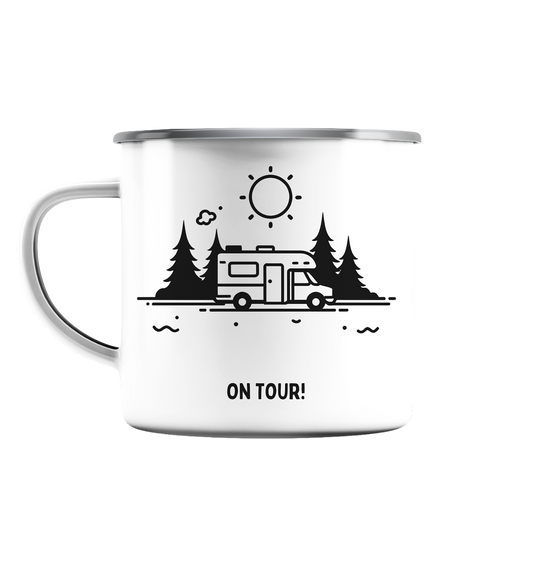 Familie on Tour - Personalisierbar - Mit eigenen Namen - Emaille Tasse (Silber)