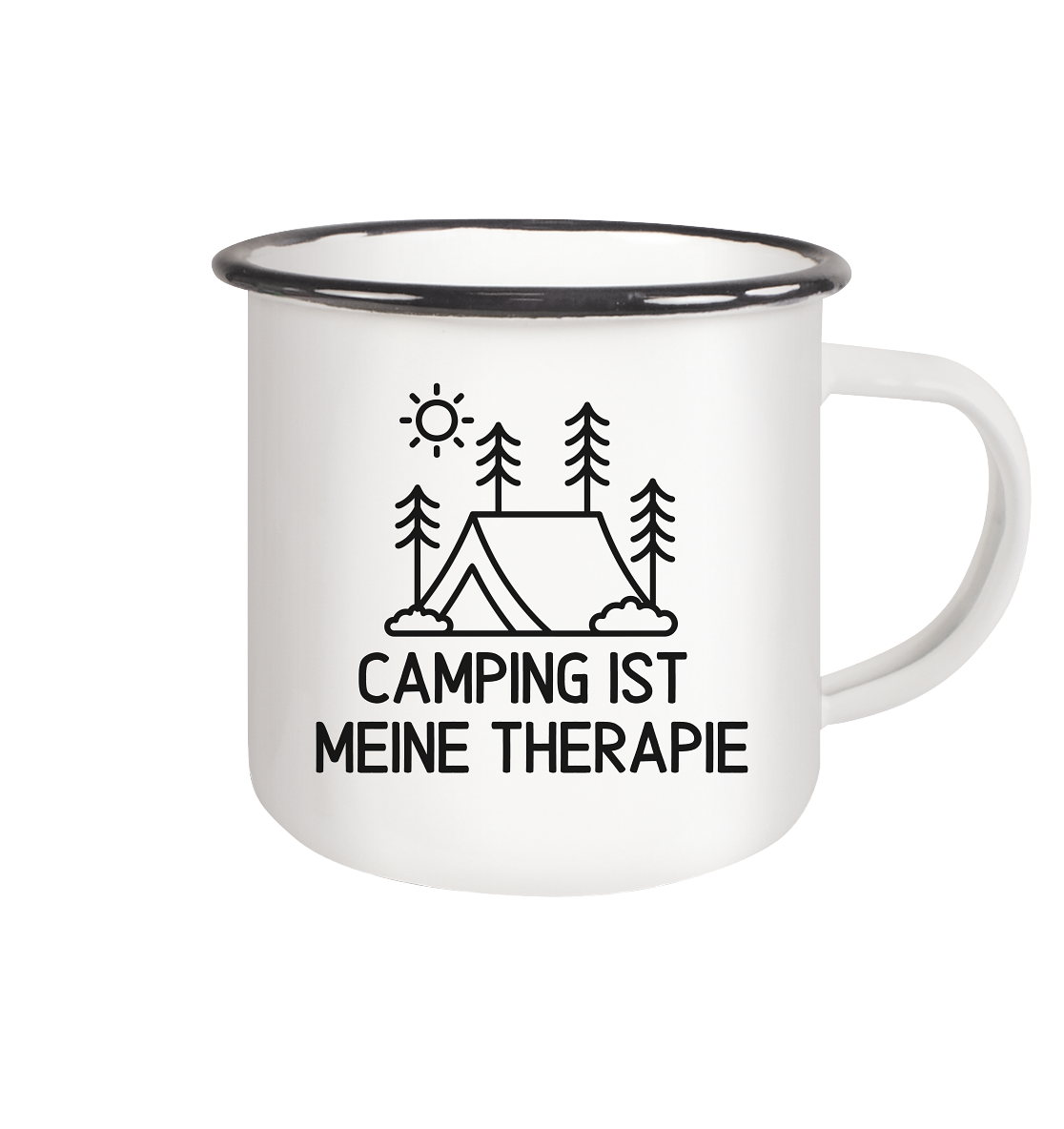 Camping ist meine Therapie - Emaille Tasse (Black)