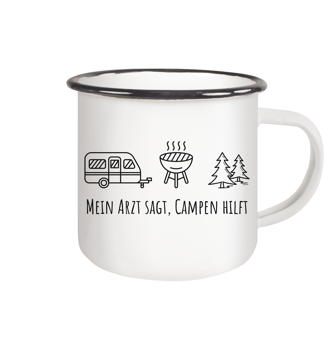 Mein Arzt sagt, Campen hilft - Emaille Tasse (Black)