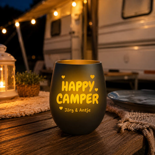 Happy Camper - Personalisiertes Windlicht mit eigenen Namen