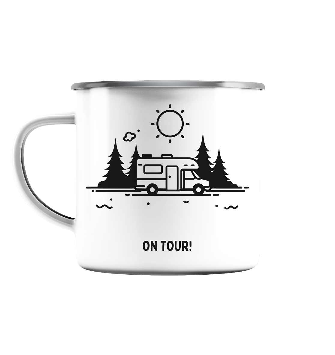 Familie on Tour - Personalisierbar - Mit eigenen Namen - Emaille Tasse (Silber)