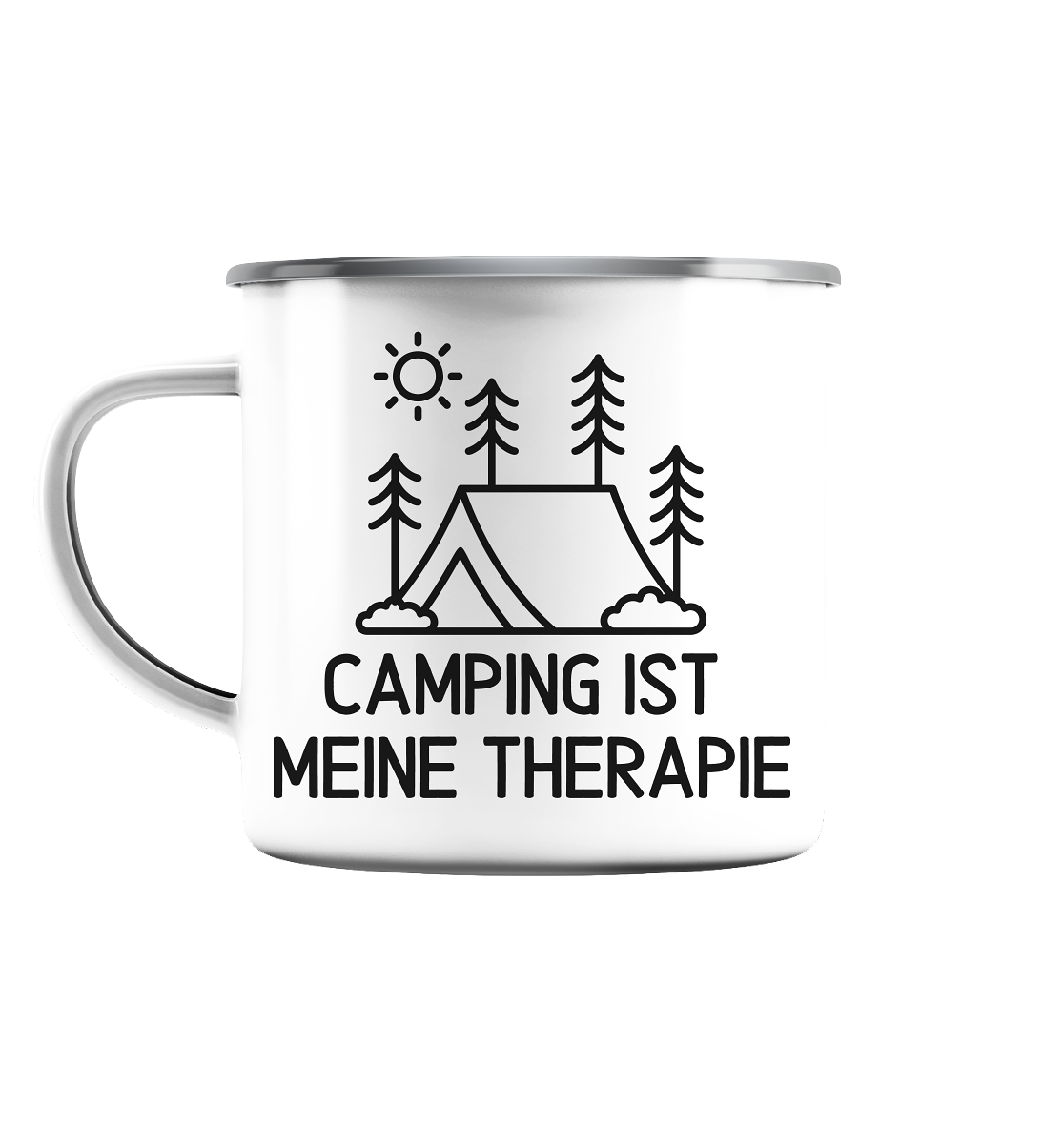 Camping ist meine Therapie - Emaille Tasse (Silber)