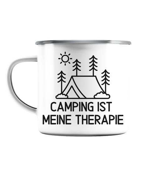Camping ist meine Therapie - Emaille Tasse (Silber)