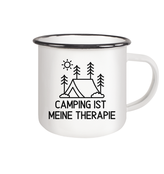 Camping ist meine Therapie - Emaille Tasse (Black)
