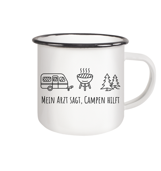 Mein Arzt sagt, Campen hilft - Emaille Tasse (Black)